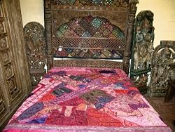Asian Decorative Embroidered Pink Bedspread Bedding Throw Coverlet