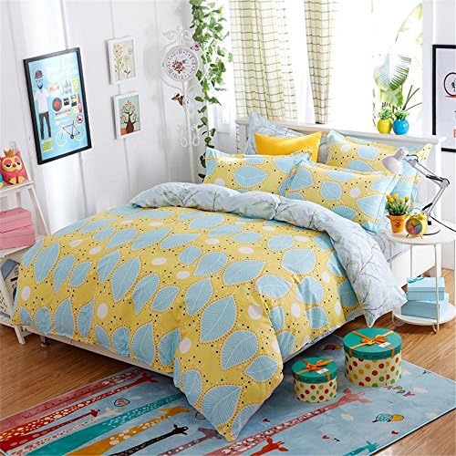 FY Home Bedding Sets Leave Rural Style Print Twin Size Set For Lovely Teen Girls Cotton Single Duvet Cover Shams Set 3Pieces