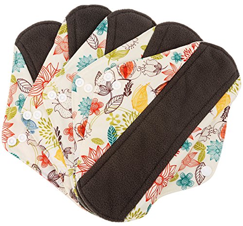 Wegreeco Bamboo Reusable Sanitary Pads - Cloth Sanitary Pads - Pack of 5 (Large, Camellia Beauty)