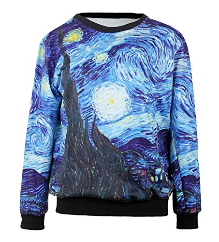 LoveLiness Womens Van Gogh Starry Night Print Pullover Sweatshirt Sweaters