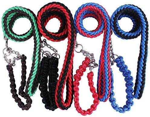 Dog Leash/dog Chain/traction Rope Adjustable Loop Slip Pet Dog Leashes Rope Snap Training Lead (M, Black+blue)