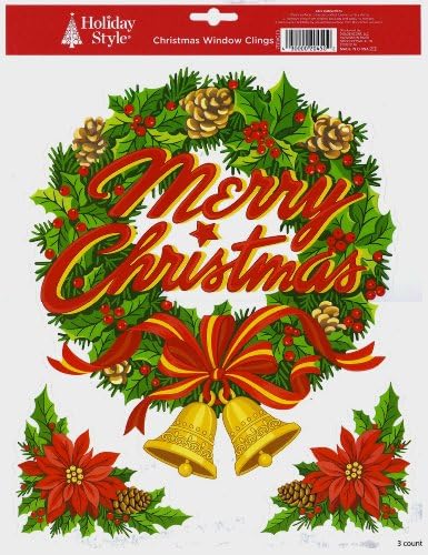 Large Wreath with CHRISTMAS BLESSINGS Window Clings