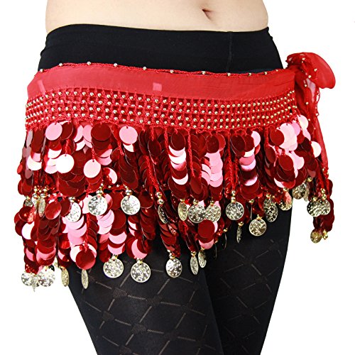 HOTER® Multi-Row Paillettes Gold Coins Belly Dance Wrap & Hip Scarf, Lively Style