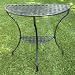 Outdoor Half-Round Table w Shelf in Black-Finished Wrought Iron