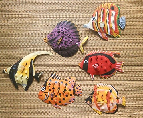 Hand Painted Metal Art Set of 6 Tropical Fish Wall Hanging