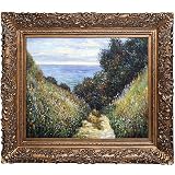 overstockArt Chemin De La Cavee Pourville with Burgeon Gold Frame Oil Painting by Claude Monet