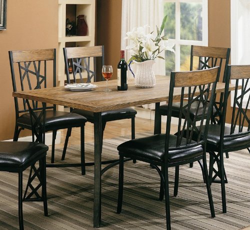 Rectangular Dining Table Black Metal Base Light Oak Finish