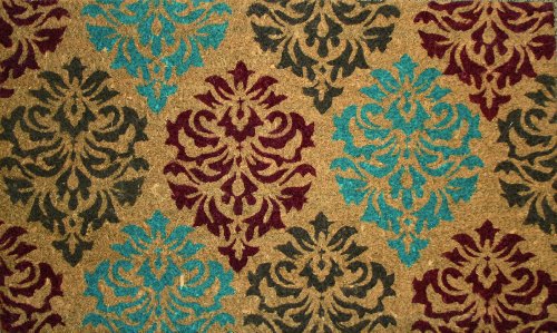 STC Hand Tufted Coir Door Mat with Anti-slip Backing, Blue And Brown Baroque Design, 45x75cm