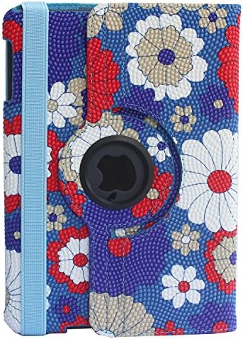 LISEN® PU Leather 360 Degree Rotating Case Cover for Apple iPad Mini (iPad Mini 2) + Screen Protector Film + Stylus Pen+Cleaning Cloth in Retail Packaging(Blue(Gerbera Flower))
