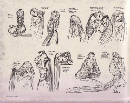 Concept sketches of Rapunzel from the Art of Tangled rapunzel concept sketchs art