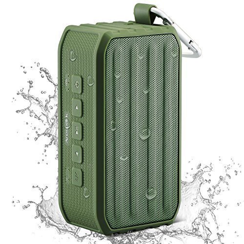 Arespark Outdoor Waterproof Bluetooth 4.0 Speaker with 12 Hours Playtime,7W Dual Stereo Bass Radiator,IPX4 Outdoor/Shower Use,NFC,Built-in Mic,SD/TF card Play,Remote Shutter Control,Compatible with All Bluetooth Devices,Green