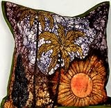 Batik Cushion Covers with Printed Coconut Tree - Pure Cotton