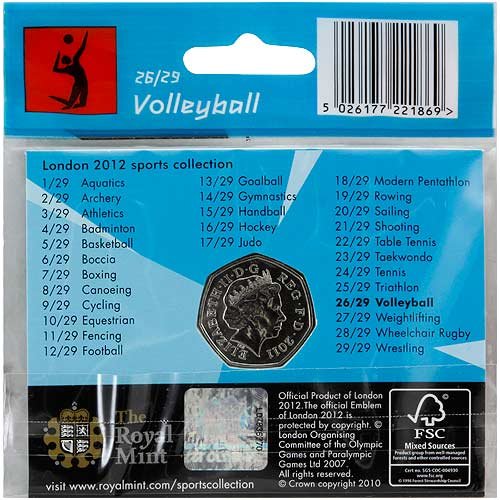 The Royal Mint London 2012 Sports Collection Volleyball 50p Coin