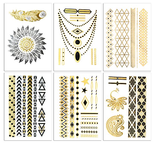 Metallic Tattoos - Temporary Shimmer Tattoos for Women - Sexy Gold & Silver Designs - Safe Premium Quality & Long Lasting - Jewelry Inspired Temporary Tats Ideal for Ankles, Wrists, Hands, Back & Arms