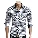 Doublju Mens Casual Slim check Button shirts BLUE(HC18) - Asian L