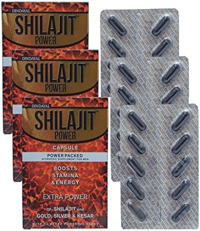 Dindayal Shilajit Power 3 Pack : 30 capsules Boost Stamina Energy,&amp;Vigor.Increase Sexual Enhance