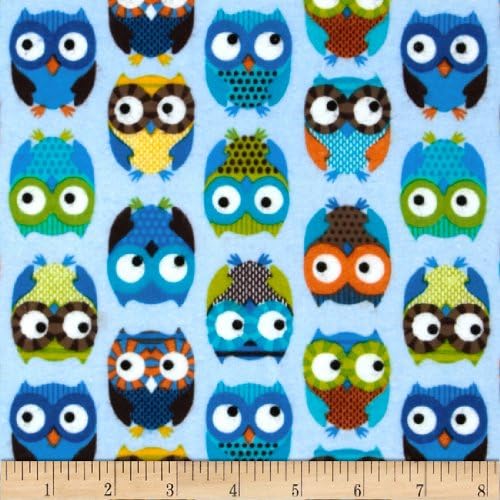 Timeless Treasures Flannel Owls Blue Fabric