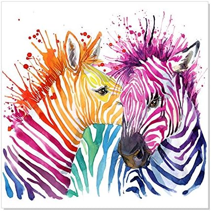 NO FRAME Colorful Zebra Canvas Prints Watercolor Animal Canvas Wall Art Abstract Animal Picture Painting For Home Wall Decoration (No Frame)