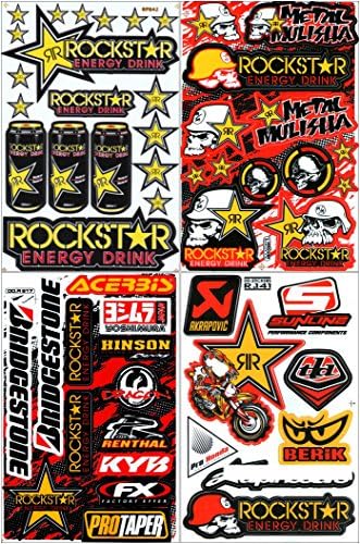 Lot of 4 Sheets, Rockstar Energy Sticker Car Racing Motorcross Decal Motorcycle Truck Graphic Logo Bicycle Bike Stickers