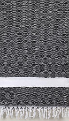 Diamond Pattern Cotton Pestemal Turkish Bath Towel Black with White Stripe