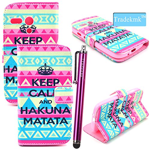 Tradekmk(TM)Popular Pink Tribe Matata Design Stand Wallet Flip Leather Cover Case Fit For Motorola Moto G,with Credit Cards Slots and Stylus Pen