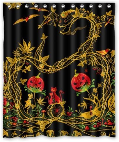 Digital Art Pumpkin Halloween Dragon Octopus Cat Bat Background Waterproof Shower Curtain/Bath Decor--Size: 60" x 72" Popular And Cheap
