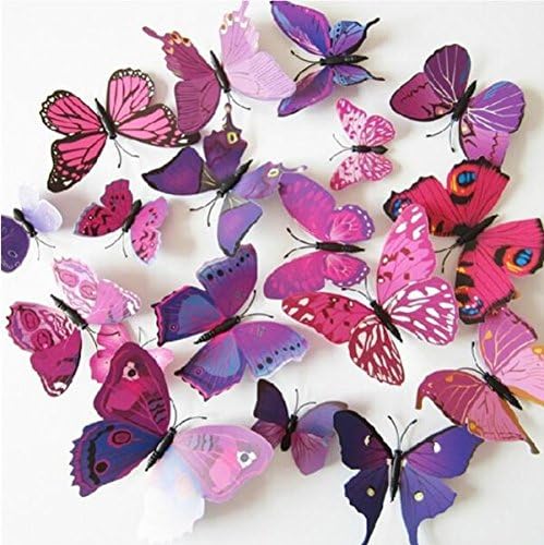 12Pcs Creative Colorful 3D Butterfly Wall Stickers Removable Home Decors Art DIY Plastic Decorations Purple
