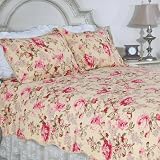 [Blooming Peony] 100% Cotton 3PC Classic Floral Vermicelli-Quilted Quilt Set (King Size)