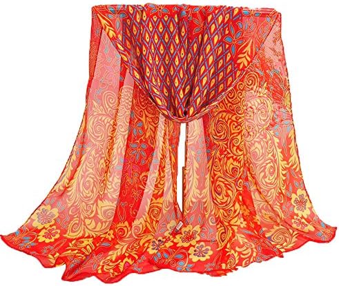 Aaron168 Peacock Printed Chiffon scarves (Red)