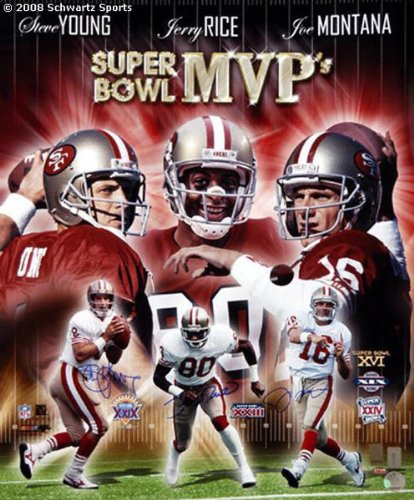 Joe Montana, Jerry Rice & Setve Young San Francisco 49ers - Super Bowl MVP's Collage - Autographed 16x20 Photograph Bowl