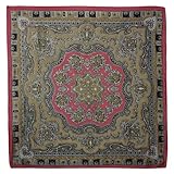 100% Satin Charmeuse Silk Geometric Floral Pattern Pink Brown Square Scarf - Pink