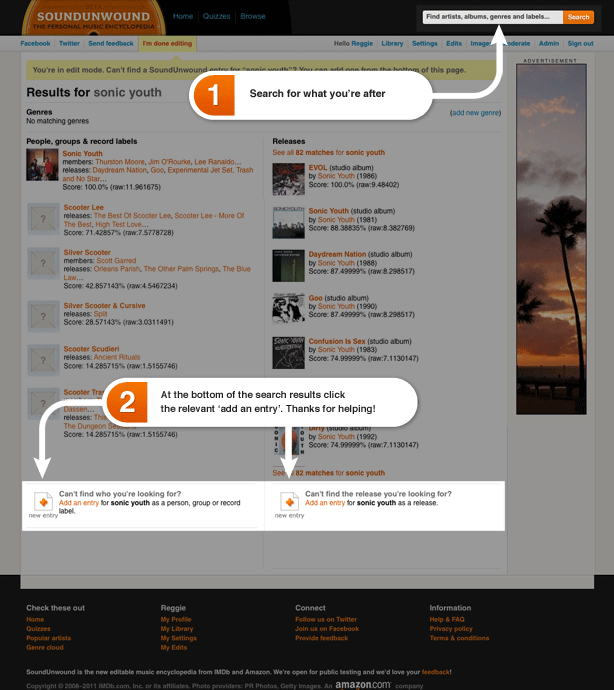 Search for what you're after. Click 'Add a SoundUnwound entry' for them.