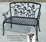 Cast Aluminium Garden Furniture Bench Antique Silver 103cm x 57cm x 91cm
