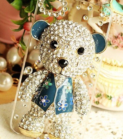 ◆3Dデコ盛り♪♪キラキラ♪ラインストーンケース/iphone5/アイフォン5/専用ケースカバー/Bear/2color (blue)