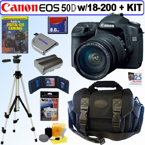 Canon EOS 50D 15.1MP Digital SLR Camera with EF-S 18-200mm f/3.5-5.6 IS Standard Zoom Lens + 8GB Deluxe Accessory Kit