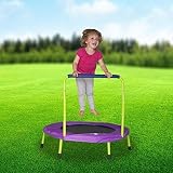 Stamina Folding Trampoline - Mini Indoor Trampoline with Handle for Kids and Toddlers - Fold and Go (Exclusive Lime Green & Purple)