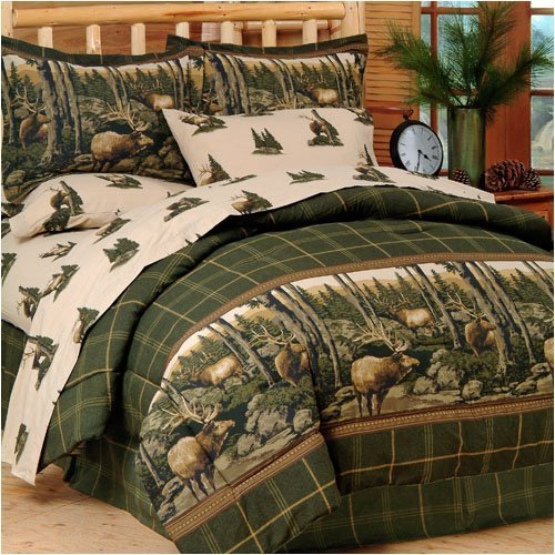 Blue Ridge Trading Rocky Mountain Elk Complete Bed Set, Queen, Green/Brown
