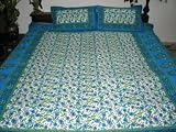 3pc Ivory Blue Floral Cotton Print India Bedspread Coverlet King SALE SALE