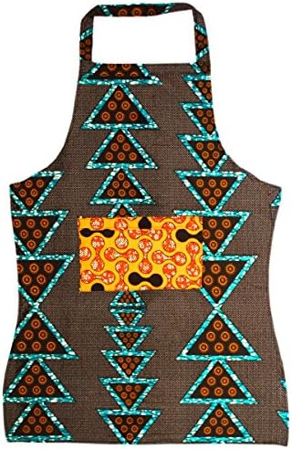 African Print Cotton Apron Fair Trade One Size Aqua Triangles