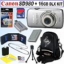 Canon PowerShot SD980IS 12MP Digital Camera (Silver) + 16GB Deluxe Accessory Kit