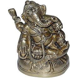 Hindu God Ganesha Brass Sculpture 2.5 x 1.25 x 3.75 inches