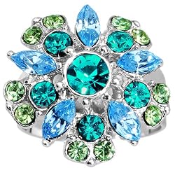 Blue Green Erotic Flower Adjustable Ring