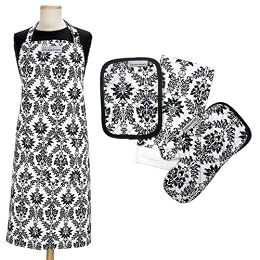 Vintage+Damask+4+pc.+Kitchen+Textile+Set+-+Black