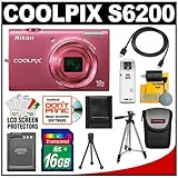Nikon Coolpix S6200 Digital Camera (Pink) with 16GB Card + Battery + Tripod ....