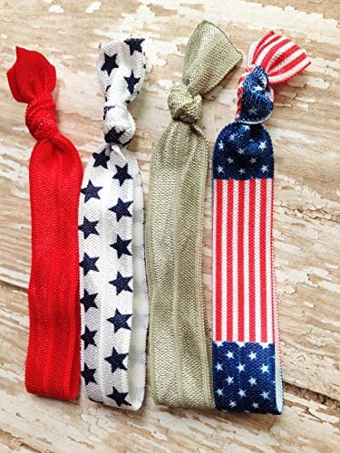 American Flag Hair Tie Set No Crease Pony Tail Holders Patriotic Hair Elastics