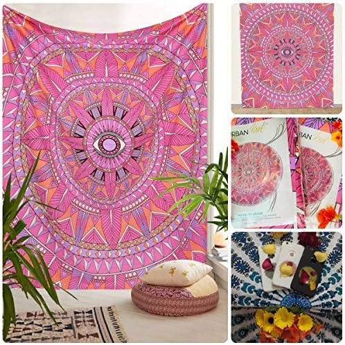 Exclusive Branded Pink God's Eye Tapestry By Urbanknot Psychedelic Hippie Mandala Bohemian Dorm Decor Wall Hanging