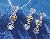 Gemstone Heart Necklace and Earring Set