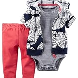 カーターズ Carter's ロンパース ボディスーツ 半袖 ＆ 半袖 カーディガン ＆ パンツ 綿100% 豪華3点セット 3-Piece Short-Sleeve Cardigan Set 12M