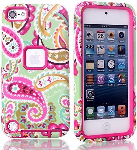 iPod Touch 5th case, MagicSky Plastic + TPU Paisley Flower Pattern Tuff Dual Layer Hybrid Armor Case for Apple iPod Touch 5 5th Generation - 1 Pack - Retail Packaging - Hot Pink