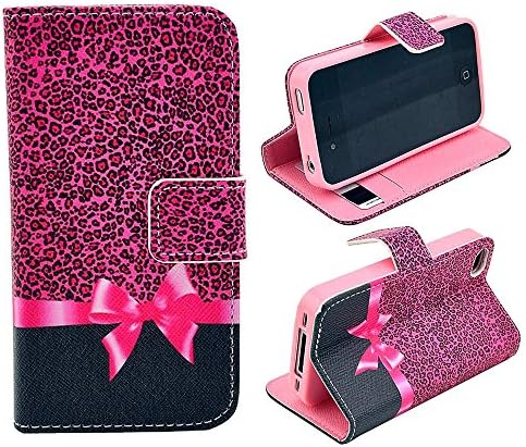 iPhone 5S Case,iPhone SE Case, Welity Cute Leopard Bow Tie Graphic Design PU Leather Wallet Case with Cash &amp; Credit ID Card Slots for Apple iPhone 5S/SE/5G